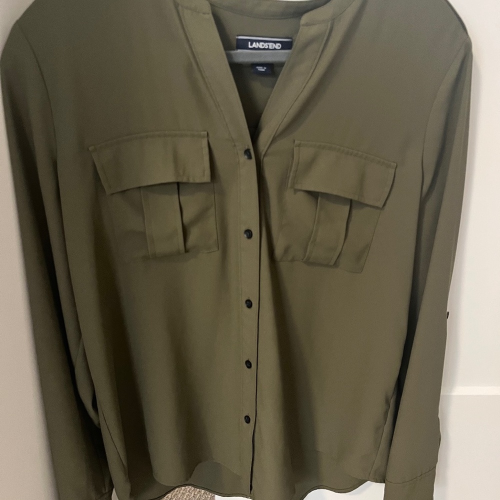 Olive green button down blouse